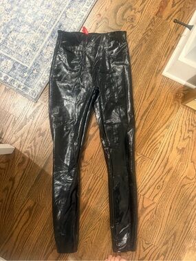 SPANX Black Shiny Faux-Leather High-Waist Leggings